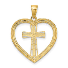 14K & White Rhodium Heart W/White Cross In Center Charm