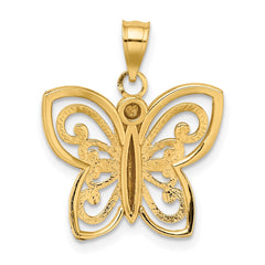 14k w/ Rhodium Diamond-cut Butterfly Charm - 3