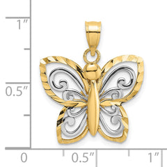 14k w/ Rhodium Diamond-cut Butterfly Charm - 3