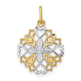 14K w/Rhodium Center Flower and Heart Charm