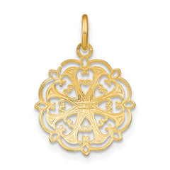 14K w/Rhodium and D/C Filigree Heart Round Charm