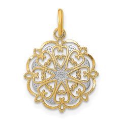 14K w/Rhodium and D/C Filigree Heart Round Charm