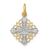 14K w/Rhodium and D/C Filigree Medallion Charm