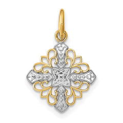 14K w/Rhodium and D/C Filigree Medallion Charm