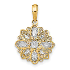 14K w/Rhodium and D/C Filigree Flower Charm