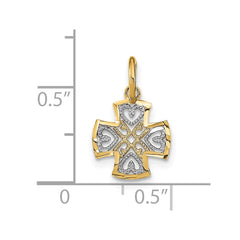 14K w/Rhodium and D/C Hearts In Cross Charm
