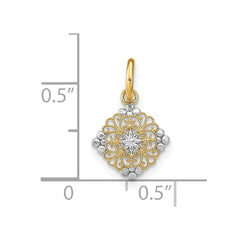 14K w/Rhodium D/C Mini Filigree Medallion Charm