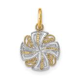 14K w/Rhodium and D/C Mini Pinwheel Medallion Charm