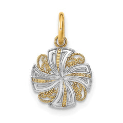 14K w/Rhodium and D/C Mini Pinwheel Medallion Charm