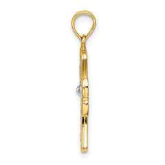 14K W/ Rhodium Textured Cross Charm - 2