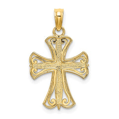 14K W/ Rhodium Textured Cross Charm - 2