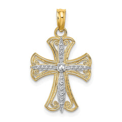 14K W/ Rhodium Textured Cross Charm - 2