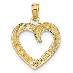 14K and White Rhodium Polished and Textured Heart Pendant