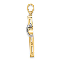 14K Two-tone X Center Polished Cross