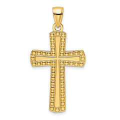 14K Polished Beaded Cross Pendant - 2