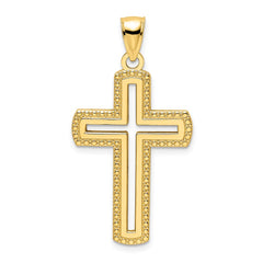 14K Polished Beaded Cross Pendant - 3