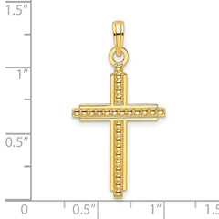 14K Polished Beaded Cross Pendant - 4