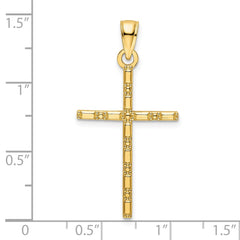 14K Polished Beaded Cross Pendant - 17
