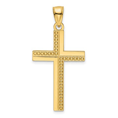 14K Polished Beaded Cross Pendant - 5