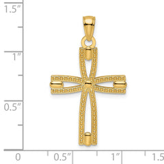 14k Beaded & Polished Cross Pendant - 2