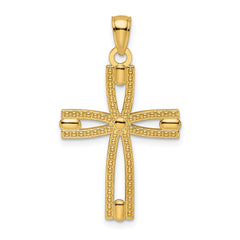 14k Beaded & Polished Cross Pendant - 2
