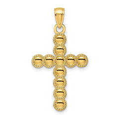 14K Polished & Beaded Circles Cross Pendant