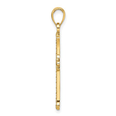 14K Polished & Textured Pointed Ends Fancy Cross Pendant