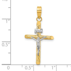 14K w/White Rhod Polished & Textured INRI Crucifix Cross Pendant - 2