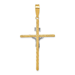 14K w/White Rhod Polished & Textured INRI Crucifix Cross Pendant - 3