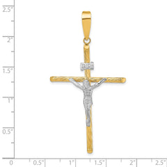 14K w/White Rhod Polished & Textured INRI Crucifix Cross Pendant - 3