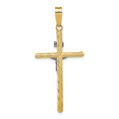 14K w/White Rhod Polished & Textured INRI Crucifix Cross Pendant - 4