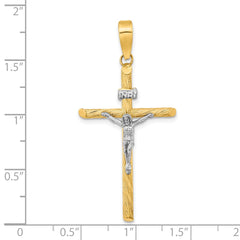 14K w/White Rhod Polished & Textured INRI Crucifix Cross Pendant - 4