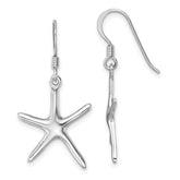 Sterling Silver Rhodium-plated Polished Starfish Dangle Earring - 2