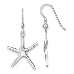 Sterling Silver Rhodium-plated Polished Starfish Dangle Earring - 2