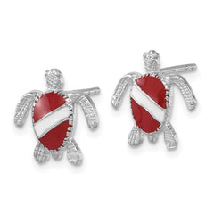 Sterling Silver Rhodium-plated Enameled Polished Dive Flag Turtle Post Earring