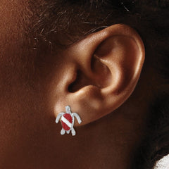 Sterling Silver Rhodium-plated Enameled Polished Dive Flag Turtle Post Earring