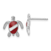 Sterling Silver Rhodium-plated Enameled Polished Dive Flag Turtle Post Earring