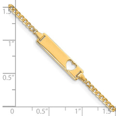 14k Polished Solid Chain/Solid Plate Curb Link Cut-out Heart 20x5mm Plate 7 inch ID Bracelet