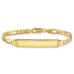 14k Polished Solid Chain/Solid Plate Figaro Link Diamond-cut 32.5x6.5mm Plate 7 inch ID Bracelet
