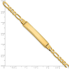 14k Polished Solid Chain/Solid Plate Figaro Link Diamond-cut 32.5x6.5mm Plate 8 inch ID Bracelet