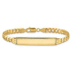 14k Polished Solid Chain/Solid Plate Curb Link Diamond-cut 34x7mm Plate 8 inch ID Bracelet