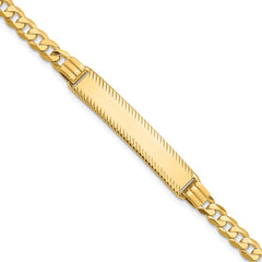 14k Polished Solid Chain/Solid Plate Curb Link Diamond-cut 34x7mm Plate 7 inch ID Bracelet
