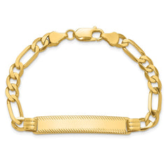 14k Polished Solid Chain/Solid Plate Figaro Link Diamond-cut 39x8mm Plate 8 inch ID Bracelet