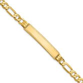 14k Polished Solid Chain/Solid Plate Figaro Link Diamond-cut 39x8mm Plate 7 inch ID Bracelet