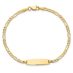 14k Polished Solid Chain/Solid Plate Figaro Link 19.5x5.5mm Plate 8 inch ID Bracelet