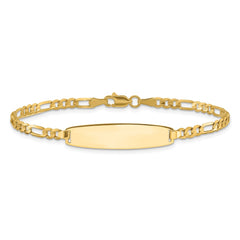 14k Polished Solid Chain/Solid Plate 3.0mm Figaro Link 25.5x7.3mm Plate 8 inch ID Bracelet