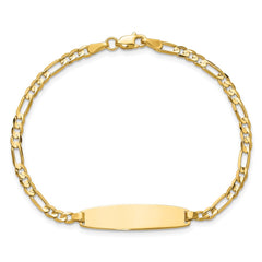 14k Polished Solid Chain/Solid Plate 3.0mm Figaro Link 25.5x7.3mm Plate 8 inch ID Bracelet