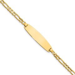 14k Polished Solid Chain/Solid Plate 3.0mm Figaro Link 25.5x7.3mm Plate 8 inch ID Bracelet