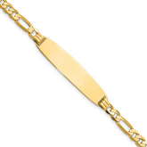 14k Polished Solid Chain/Solid Plate Figaro Link Rounded 33x8.4mm Plate 7 inch ID Bracelet