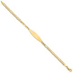 14k Polished Solid Chain/Solid Plate 3.0mm Figaro Link 29x7.5mm Plate 8 inch ID Bracelet